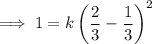 \implies 1=k \left(\dfrac23-\dfrac13\right)^2