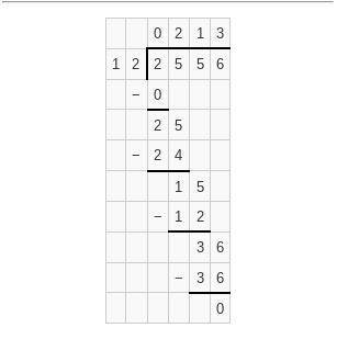 Calculate 2556÷12 using long divison