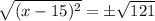 \sqrt{(x - 15)^2}  = \pm \sqrt{121}
