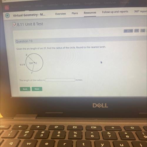 Question 19

Given the arc length of arc EF, find the radius of the circle. Round to the nearest t