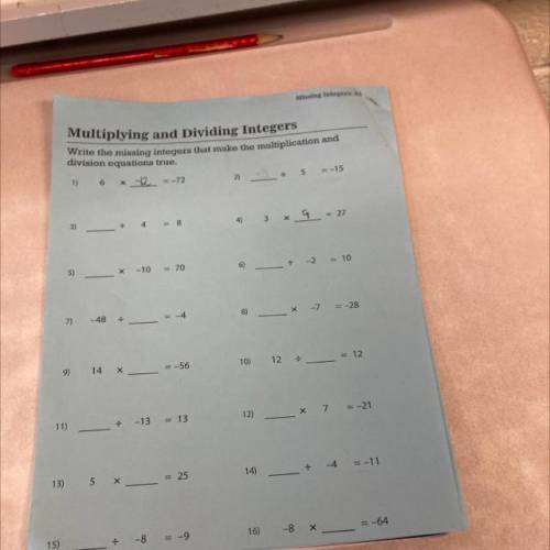 Multiplying and Dividing Integers

Write the missing integers that make the multiplication and
div