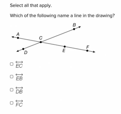Select all that apply. Which of the following name a line in the drawing? (IMAGE)