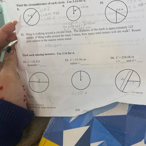 Find each missing measure. Use 3.14