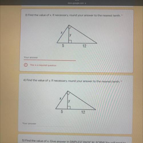 Find the value of x and y. If necessary, round your answer to the nearest tenth. *