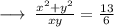 \longrightarrow \:  \frac{ {x}^{2}  +  {y}^{2} }{xy}  =  \frac{13}{6}