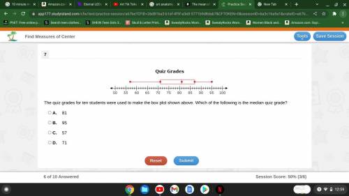 The quiz grades for ten students were used to make the box plot shown above. Which of the following