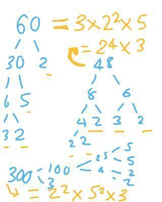 Express 60, 48, 300 as products of their prime factors in index form
please answer it