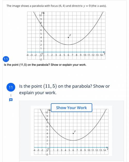 Is the point (11,5) on the parabola? Show or explain your work.