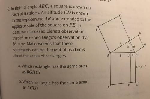 In right triangle ABC, a square is drawn on each of its sides. An altitude CD is drawn to the hypot