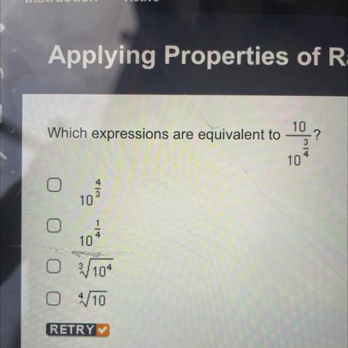 Which expressions are equivalent to 10/10^3/4?