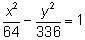 What is the equation of a hyperbola with a = 8 and c = 20? Assume that the transverse axis is hori