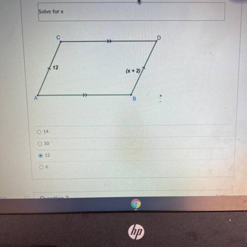 Solve for x
12
(x + 2)/
B
O 14
O 10
12
06